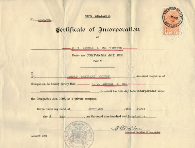 Cert of Incorp 1929-1