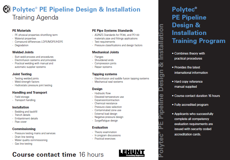 Le Hunt - PE Pipeline Design and Installation Brochure