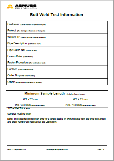 Butt Weld Test Information